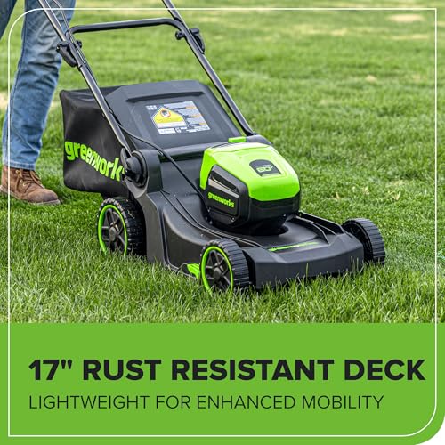 Image of Greenworks 60V 17 inch Brushless (Push) Mower + 60V (610 CFM) Brushless Blower, 4.0Ah Battery and 3A Charger