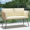 YITAHOME Wicker Patio Loveseat All Weather Rattan Outdoor Sofa for Balcony Backyard Pool Porch Deck Outdoor Sectional Furniture Set with Table Cushions Beige