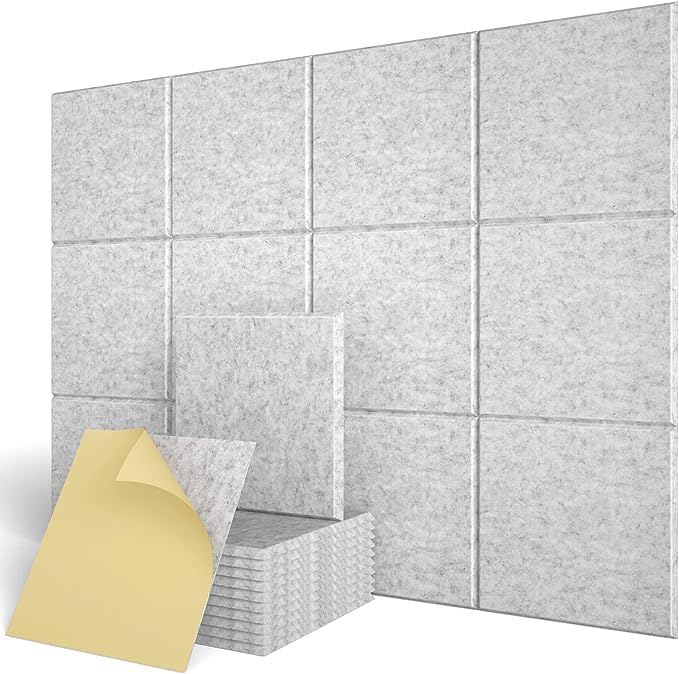 Clocell Acoustic Panel Self-adhesive for Home Theater&Studio 12 Packs Sound Improvement - 30 * 30 * 0.9 CM Soundproof Wall Panels