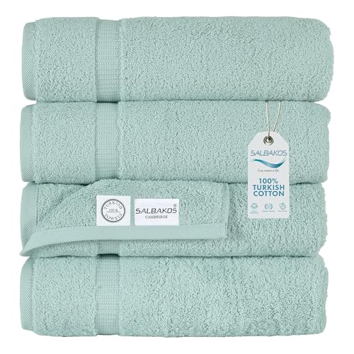 SALBAKOS 100% Turkish Cotton Bath Towel Set of 4 27x54 inch | Heirloom Quality | Hotel & Spa Collection | Soft, Absorbent, Long Lasting Bath Towels | Made in Turkey (Seafoam Green, 4 Bath Towels)