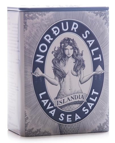 Nordur LAVA in Metalldose, Isländische Meersalzflocken mit Aktivkohle, 100 Gramm
