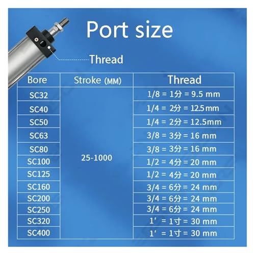Vérin pneumatique Standard SC anti fuite air comprimé alésage 32mm