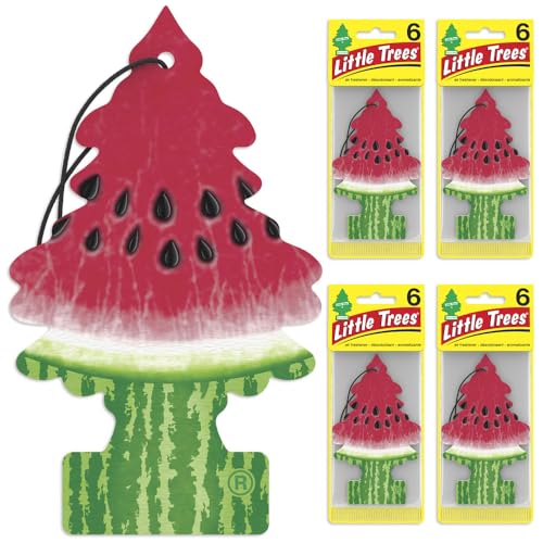 Image of LITTLE TREES Air Fresheners Car Air Freshener. Hanging Tree Provides Long Lasting Scent for Auto or Home. Watermelon, 24 Air Fresheners (Pack of 6)