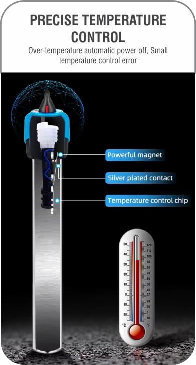 AquaNature® Elfin Stainless Steel Aquarium Heater Adjustable Submersible Aquarium Constant Temperature Heating Rod for Freshwater & Saltwater Aquarium (100w (Suits - 50-100L)) 4