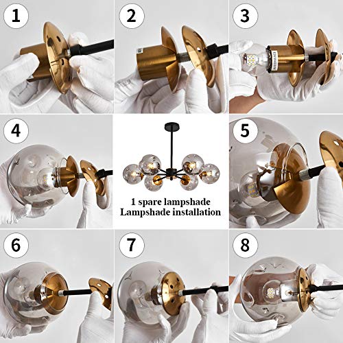 Szxykeji 6 Light Chandelier, Large Ceiling Light Fixture With Glass Classic, Black Pendent Lighting For Living Room Bedroom Bathroom Farmhouse Kitchen #TOP4