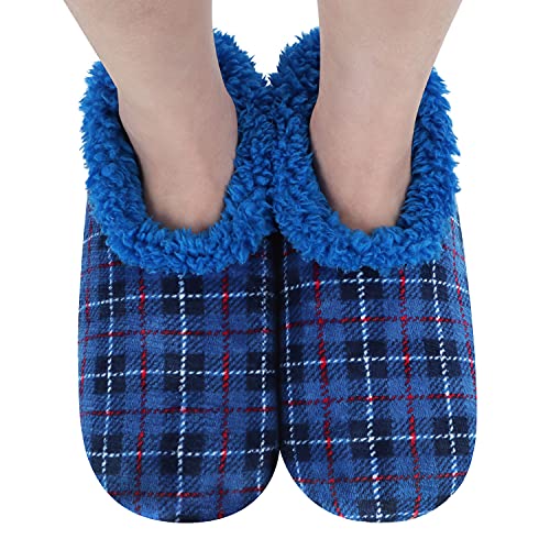 Snoozies Womens Slipper Socks - Velour Plaids - Blue - Medium #TOP2
