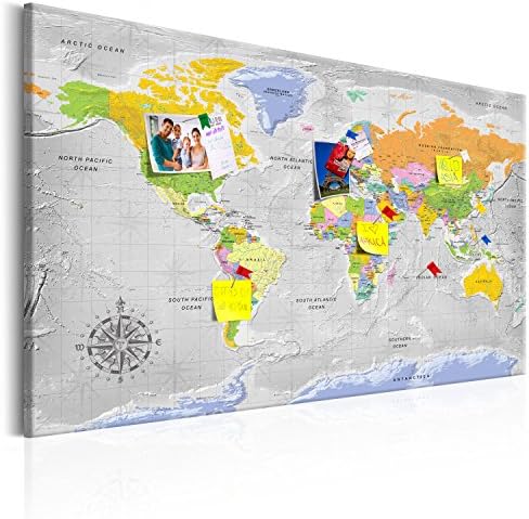 murando World map with pinboard 120x80 cm 1 Piece Print on non woven canvas Beaverboard Canvas practical pinboard to pinching your notes World map k-A-0205-v-a
