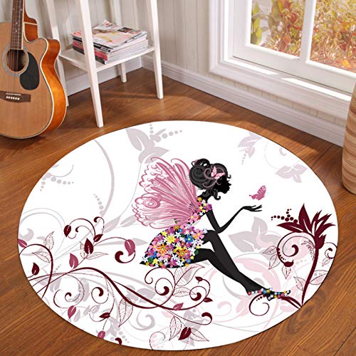 qingci Tapis Rond Tapis De Sol Tapis De Sol Chambre Enfant Chambre 120Cm De Diamètre Fée Papillon Blanc