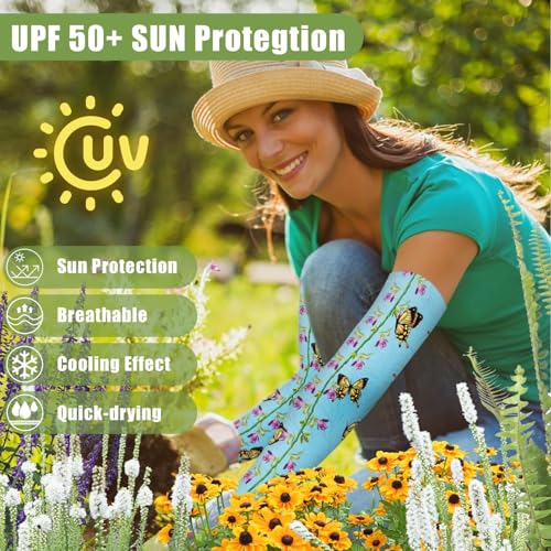Image of Bebila Gardening Sleeves for Women Farm UV Sun Protection Anti-Scratch Cooling Sleeves with Thumb Hole Arms Cover Outdoors