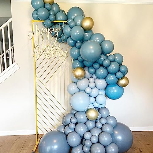 Image of Jobkoo Blue Balloons 113Pcs, Dusty Balloon Arch Garland Kit Different Sizes, 5 10 12 18inch Matte Retro Slate Fog Latex Helium for Boho Birthday Wedding Baby Shower Party Decorations QQ-113