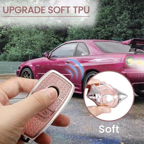 Image of Key Fob Cover for Mercedes Benz, Rhinestone Wristlet Case, Pink