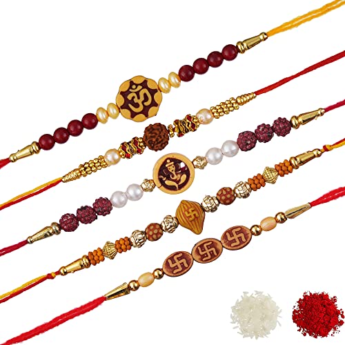 Image of eCraftIndia Golden Designer Bro Kids Rakhi with Roli Chawal Pack | Raksha Bandhan Rakhi