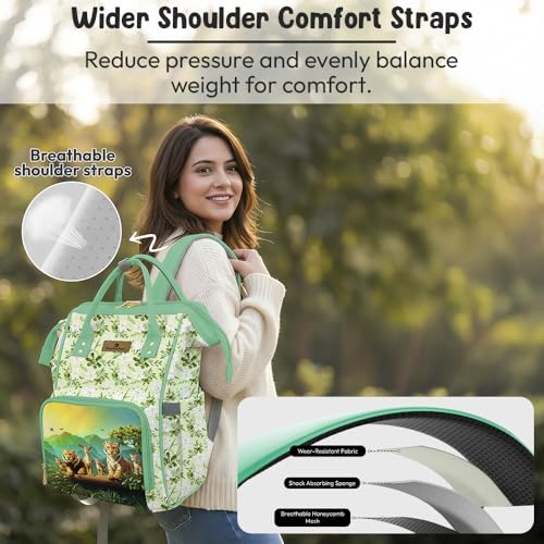 Image of StarAndDaisy Baby Bag for Mother Travel /Diaper Bag with Insulated Baby Bottle Pocket /Diaper Bag for Mothers for Travel with Multi Compartments, Waterproof Diaper Bags for Mom -Green