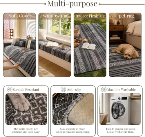 Funda sofa 3 plazas chenilla manta cubre sofa light brown 90x280cm 5