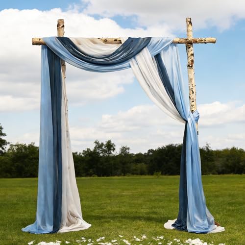 Garvee 2.5x19.5 ft Wedding Arch Draping Fabric, 3 Panels Draping Fabric Arbor Drapery for Party Bridal Ceremony Backdrop Wedding Stage Reception Decorations, Dark, Light Blue & White by Garvee - Used condition - Image 7