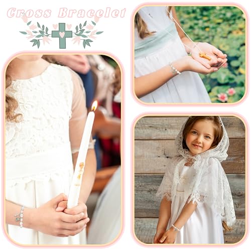 Image of BAYLAY First Communion Baptism Confirmation Gifts for Kids Girls - Cross Bracelet for Girls Pearl Bracelet First Communion Baptism Confirmation Bracelet