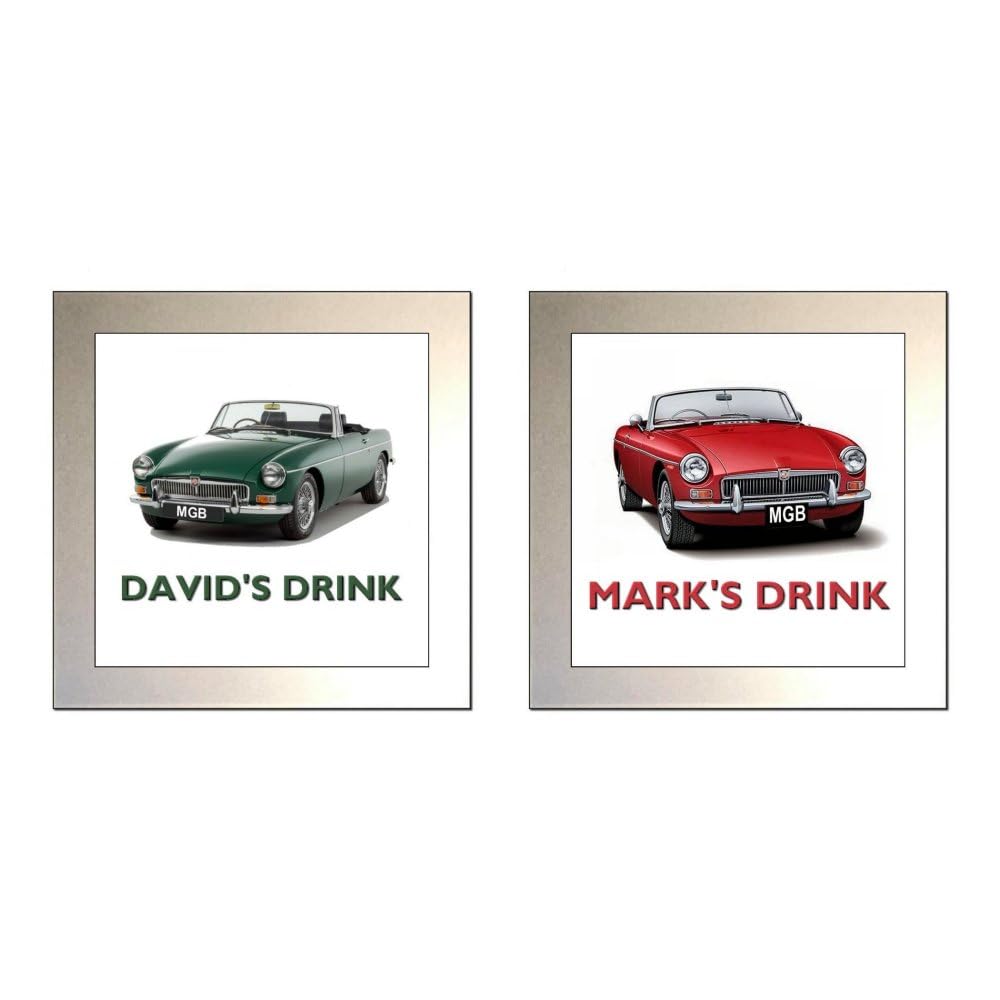Personalised Classic Car Glass Drinks Coaster for MGB ROADSTER Enthusiasts (TWO DESIGNS)