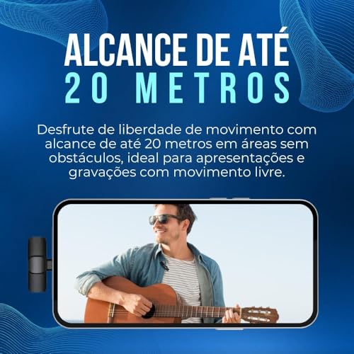 Microfone de Lapela Sem Fio Duplo com Redução de Ruído – Para iPhone 15/16, Android USB-C – Som Prof