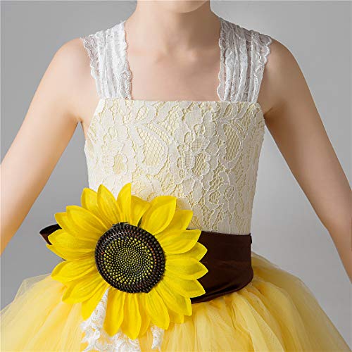 Yellow Tulle with Sunflower Belt Flower Girl Dress Pageant Dresses Prom Wedding Birthday Party4