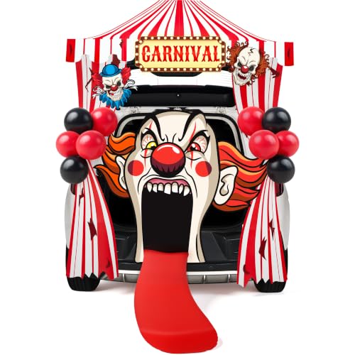 Image of JOYIN Trunk Or Treat Car Decor Kit for SUV Halloween Decorations Outdoor Circus Carnival Clown Design, LED Lights Boards Stickers for Haunted House Door Archway Entryway