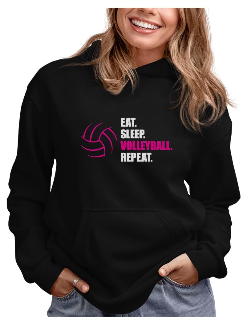 Tstars Love Volleyball Gifts Hoodies for Women Fans Team Players Sweatshirt Hoodie M Black