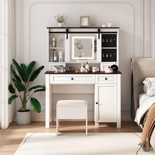 Vivastate Farmhouse Makeup Vanity with Mirror and Lights, Transform Your