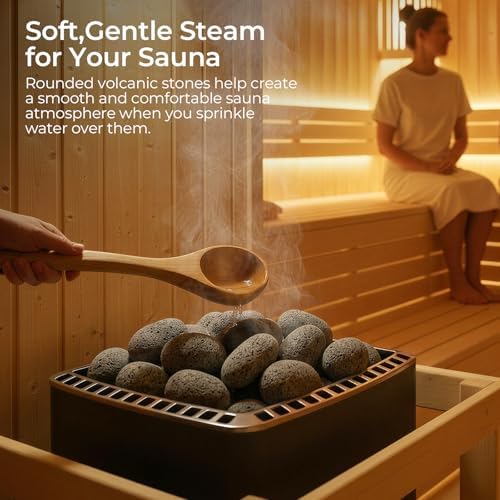 Willowybe Volcanic Sauna Stone Rock 35 lb / 16 kg β Rounded Lava Rocks for Electric & Wood-Burning Sauna Heaters, Porous Sauna Rocks for Soft Steam, Natural Grey - Sauna Accessory - 2