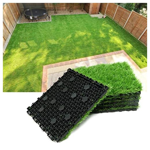 PROGOAL Artificial Grass Turf Tile Fake Grass Flooring Mat Interlocking Self-draining 12''x12'', 1.7'' Height (1.38in Grass)