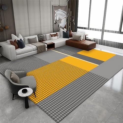 Moquette chambre enfant lavable jaune et grise motif géométrique - 2