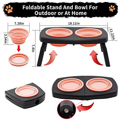 Simmoude Elevated Dog Bowls For Large Dogs Medium Pet, Collapsible Travel 2 Raised Dog Food Water Bowl With Stand 3 Adjustable Heights 7.4"/8.9"/10.2", Feeding Diner Table Portable Outdoor Black Pink #TOP3