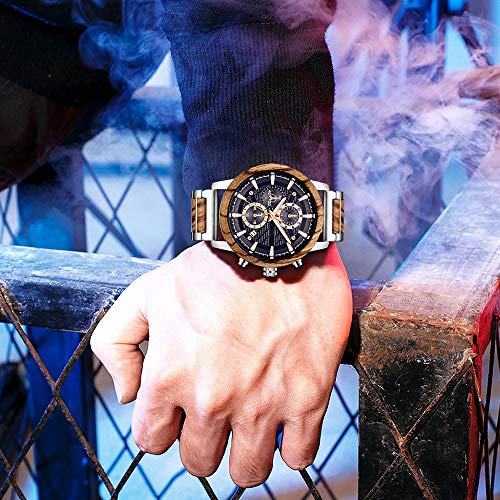 Wooden Watch for Men Women, Stylish Chronograph Military Casual Calendar Wood Watches - Image 4