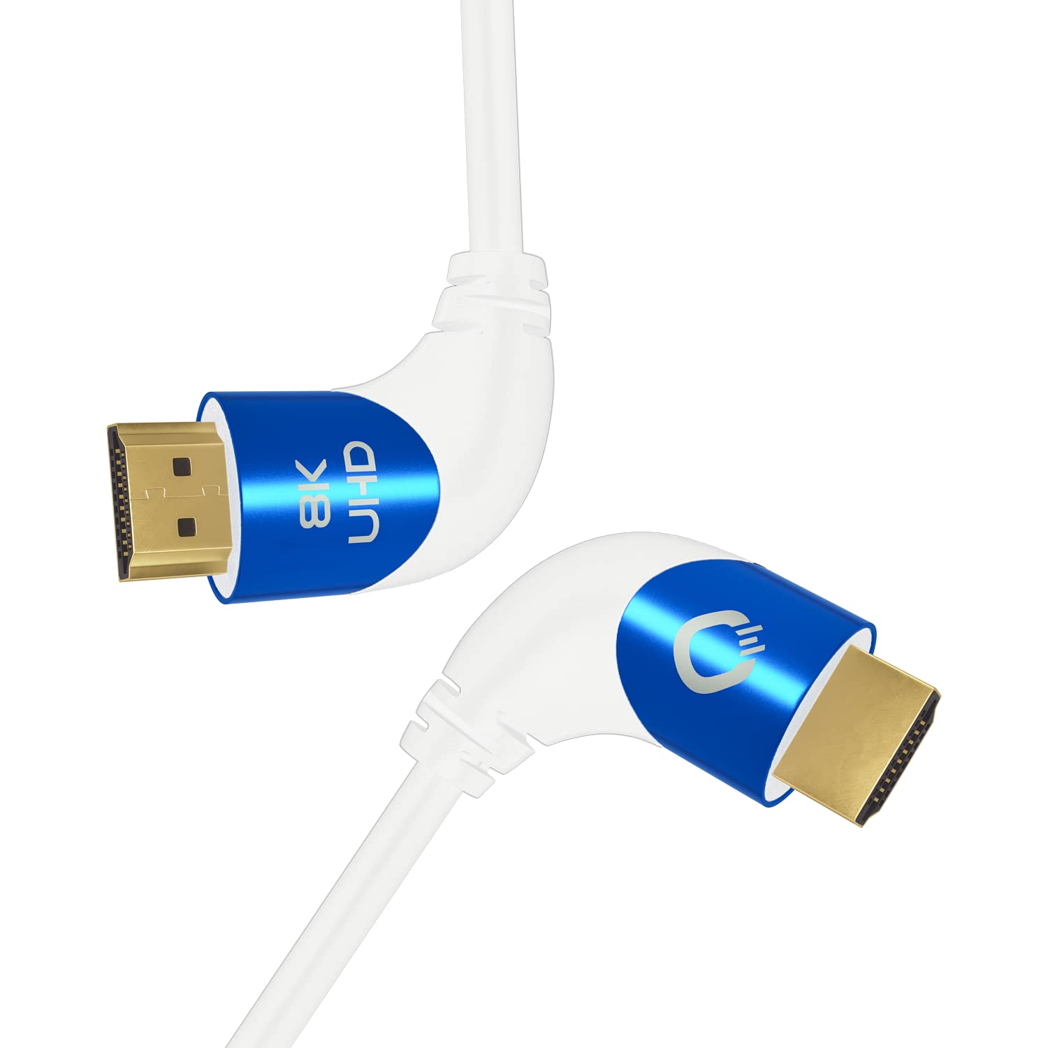 OEHLBACH Shape Magic 90 UHD - Cable HDMI 8K Ultra High Speed 2.1 - Certificado 48 Gbps (conector en ángulo de 90 grados, cobre OFC, 4 K @ 120 Hz, 8 K @ 60 Hz, eARC, HDR) dinámico, color blanco - 3 m