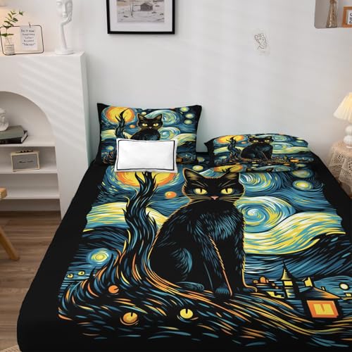 Qfizzorant California King Sheet Sets - Black Cat Sheets - ...
