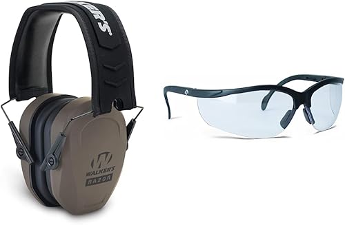 Walker's Razor - Orejeras pasivas delgadas  Auriculares de perfil ultra bajo  Tierra oscura plana y deportiva lentes de policarbonato de alta