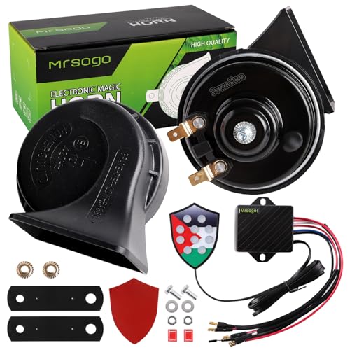 Cenzhiwen Musical Car Horn with 10-Tone Controller 12v Motorcycle Horns High/Low Tone Metal Dual Horns Kit Waterproof with Cars, Motorbike. Alternative Electronic Components for Cars and truck