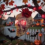 Homorro Skelett Halloween Deko Outdoor Garten Totenkopf Party Dekoration Halloweendeko Gruselig Gartendeko Horror Indoor Figur Aussen Schädel mit beweglichem Kiefer Knochen Gruselige Decor Rot