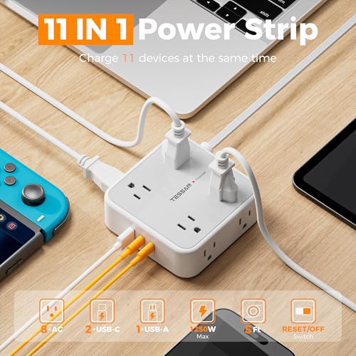 image for Surge Protector Power Strip, TESSAN Flat Plug Extension Cord with Mult