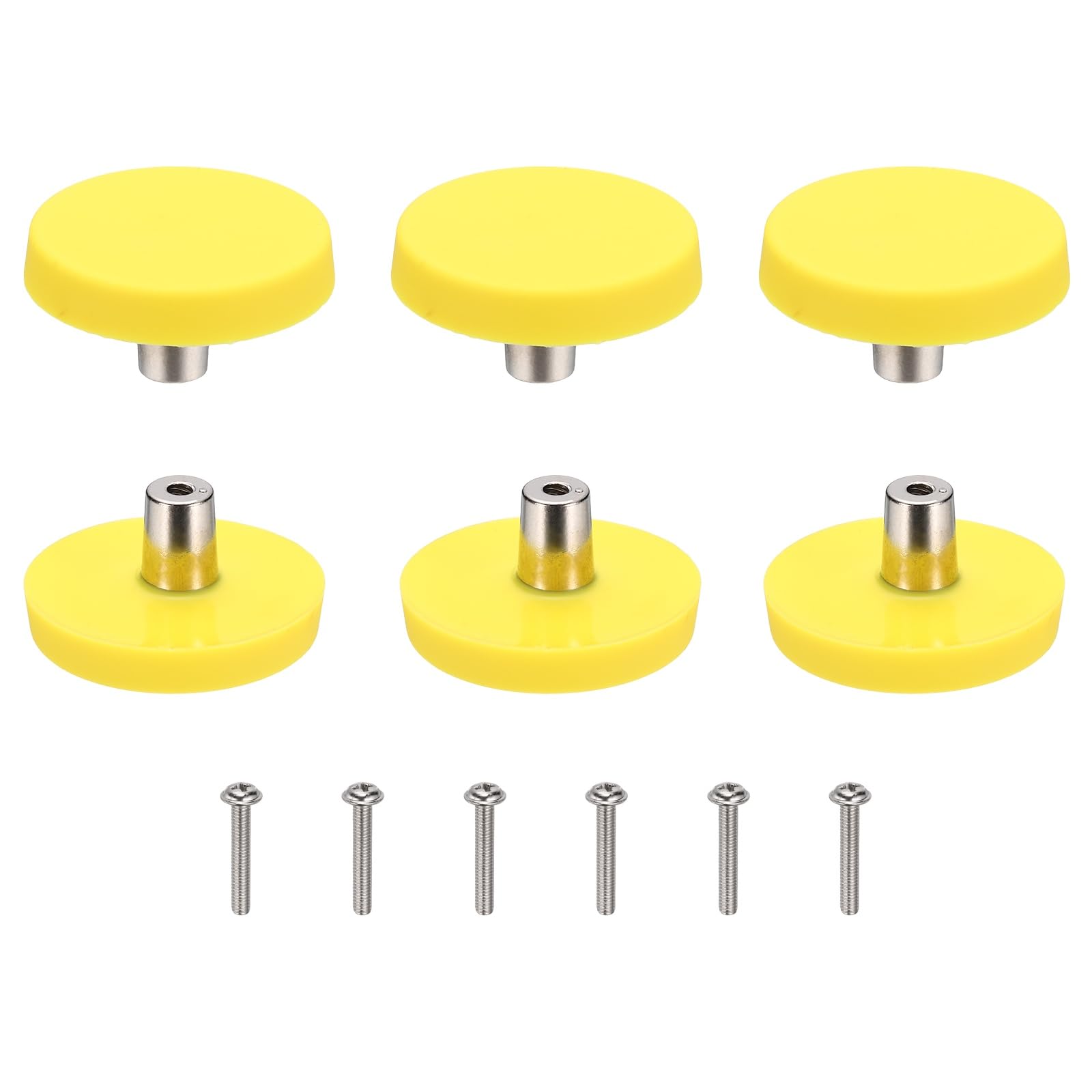 sourcing map 6 Pcs Cabinet Knobs, Round Soft Rubber Cabinet Handle Silicon Cute Drawer Pulls with Screws Cartoon Dresser Knob for Decoration Bedroom Wardrobe Dresser Drawer Nursery, Yellow
