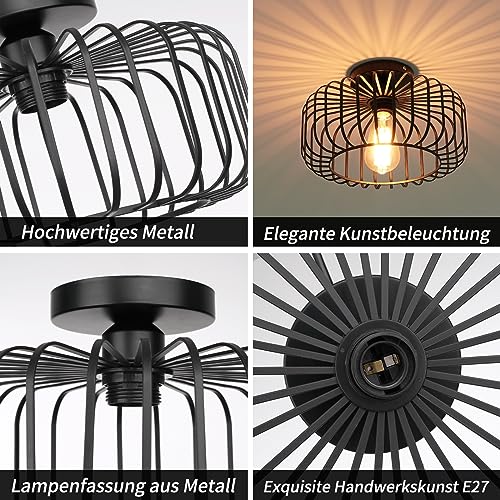 FRIDEKO HOME Deckenlampe Schwarz Modern Deckenlampe aus Metall E27-Fassung,1 Flammige Runde Lampenschirm Hängelampe für Küche Flur Wohnzimmer Schlafzimmer Esszimmer 6