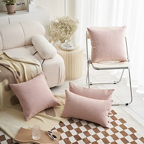 Demetex Pink Linen Pillow Covers 12 X 20, Decorative Pillowcases Set Of 2, Rectangle Throw Pillow Covers For Couch Bedroom Girls Room, 12X20 Inch, Light Pink #TOP4