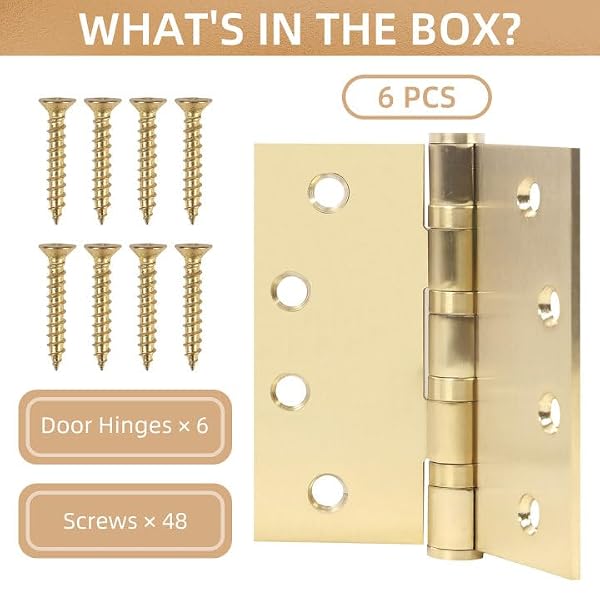 6 Pack Gold Ball Bearing Door Hinges, 4.0 x 4.0 Inches Heavy-Duty Stainless Steel Door Hinges for Exterior & Interior Doors, Square Corner by LITLANDSTAR - Used condition - Image 2