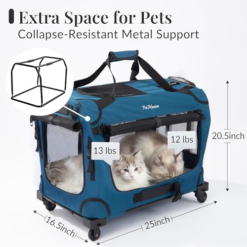 Image of Extra Large Rolling Cat Carrier with Wheels, Soft Sided Pet Dog Carrier on Wheels for Big Cat 20lbs+ 2 Cats, Car Travel Portable XL Wheeled Bag 25 inchx16.5 inchx20.5 inch