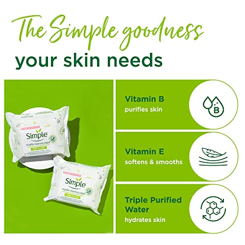 Image of Simple Kind To Skin Micellar Cleansing Wipes 25 Wipes (Pack of 2)