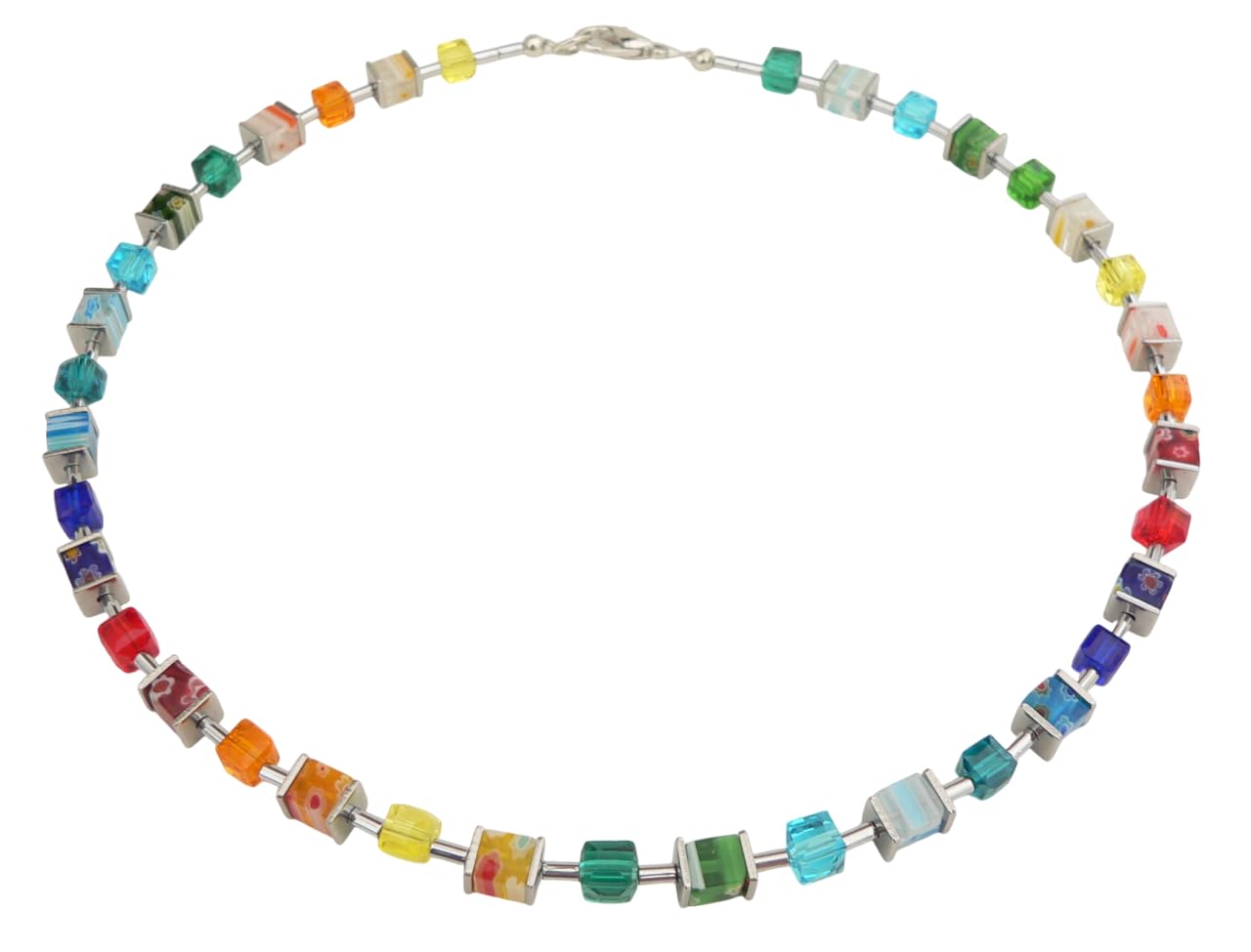 Generisch Halskette Würfel Cube Millefiori bunt multicolor mehrfarbig Glas 0095b