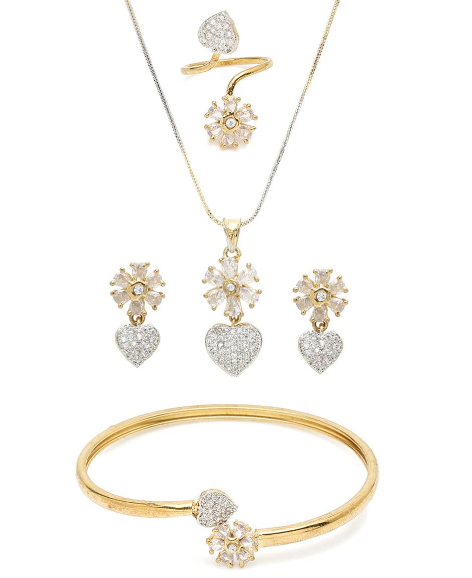 YouBella Jewellery Celebrity Inspired American Diamond Studded Necklace Jewellery Set with Earrings, Ring and Bracelet for Girls and Women (Gold) (YBNK_50542) (B0BWK5J866) Amazon Price History, Amazon Price Tracker