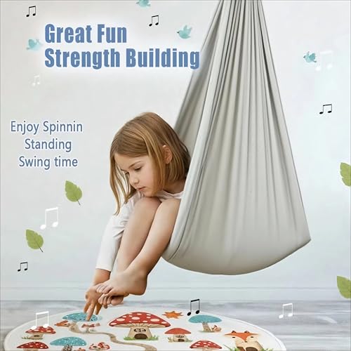 Image of Sensory Swing for Kids & Adults, Therapy Swing with 360 Swivel Hanger Kit for Autism, ADHD, SPD, Snuggle Swing Holds up to 300lbs has a Calming Effect on Children with Sensory Needs (Grey)
