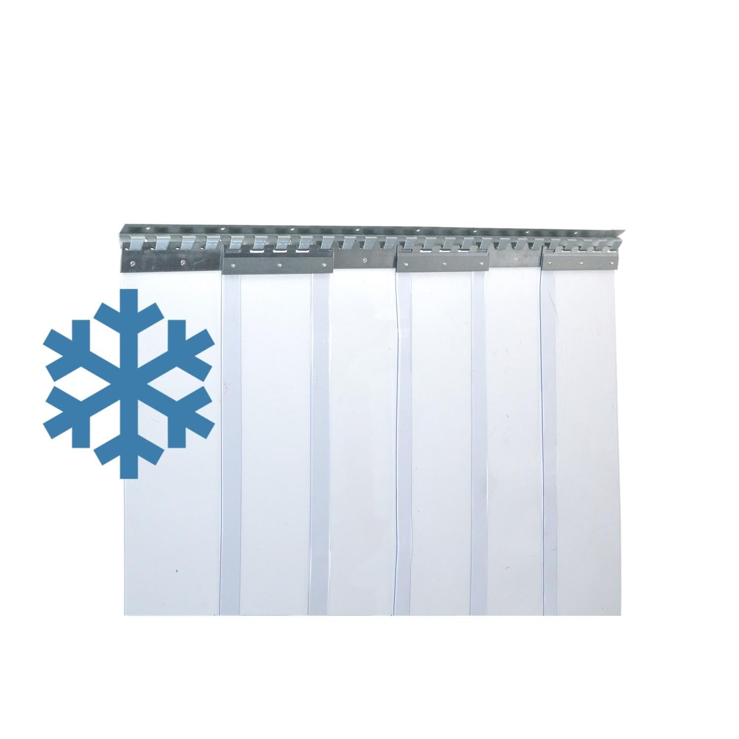 Zettl GmbH cortina de tiras de PVC, resistente al frío temperatura de servicio +/- 0,0 C° a -25C°, lamas 300x3mm transparentes, altura 2,00 m, ancho 1,00 m, acero inoxidable