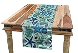Ambesonne Starfish Table Runner, Aquarium Inspired Composition Tropical Seashells and Scallops Cockles and Clams, Dining Room Kitchen Rectangular Runner, 12' X 72', Blue Seafoam