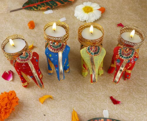 Satvik 2 Pc Cotton Elephant Design Tealight Candle Holder Decorative Lantern Diwali Deepawali Handcrafted/Handmade Home Decoration Indian Festival Housewarming Gifts Items (Color May Vary) - Image 3