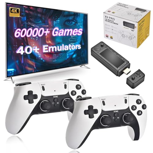 X9 Pro Retro Game Stick 4K Built-in 64/128/256G with 37800+/42000+/60000+ Classic Games, Retro Game Emulator 2.4G Dual Wireless Controllers 40+ Simulators